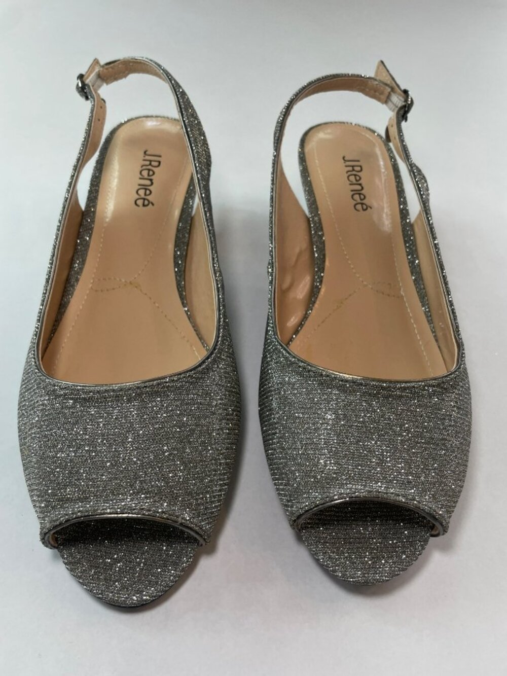 J. Renee Jenvey Silver Metallic Sling Back Sandals Sz 10WW MSRP$110 DEFECT NEW - Picture 3 of 12